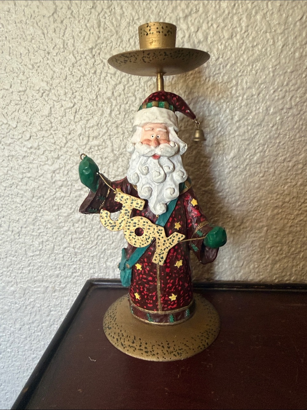 Vintage Holiday Santa Figurine Candle Holder - Red & Green 7”